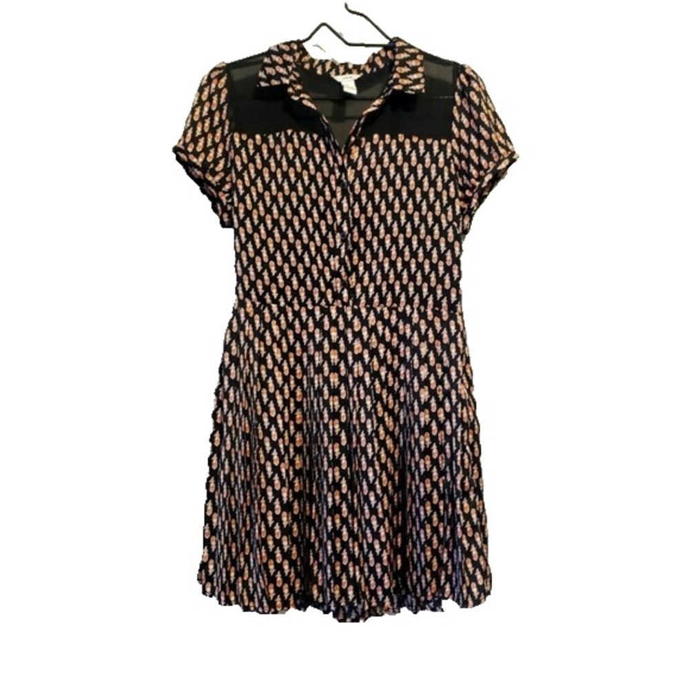 H81 dress size‎ Medium Black Pleated floral print black anime